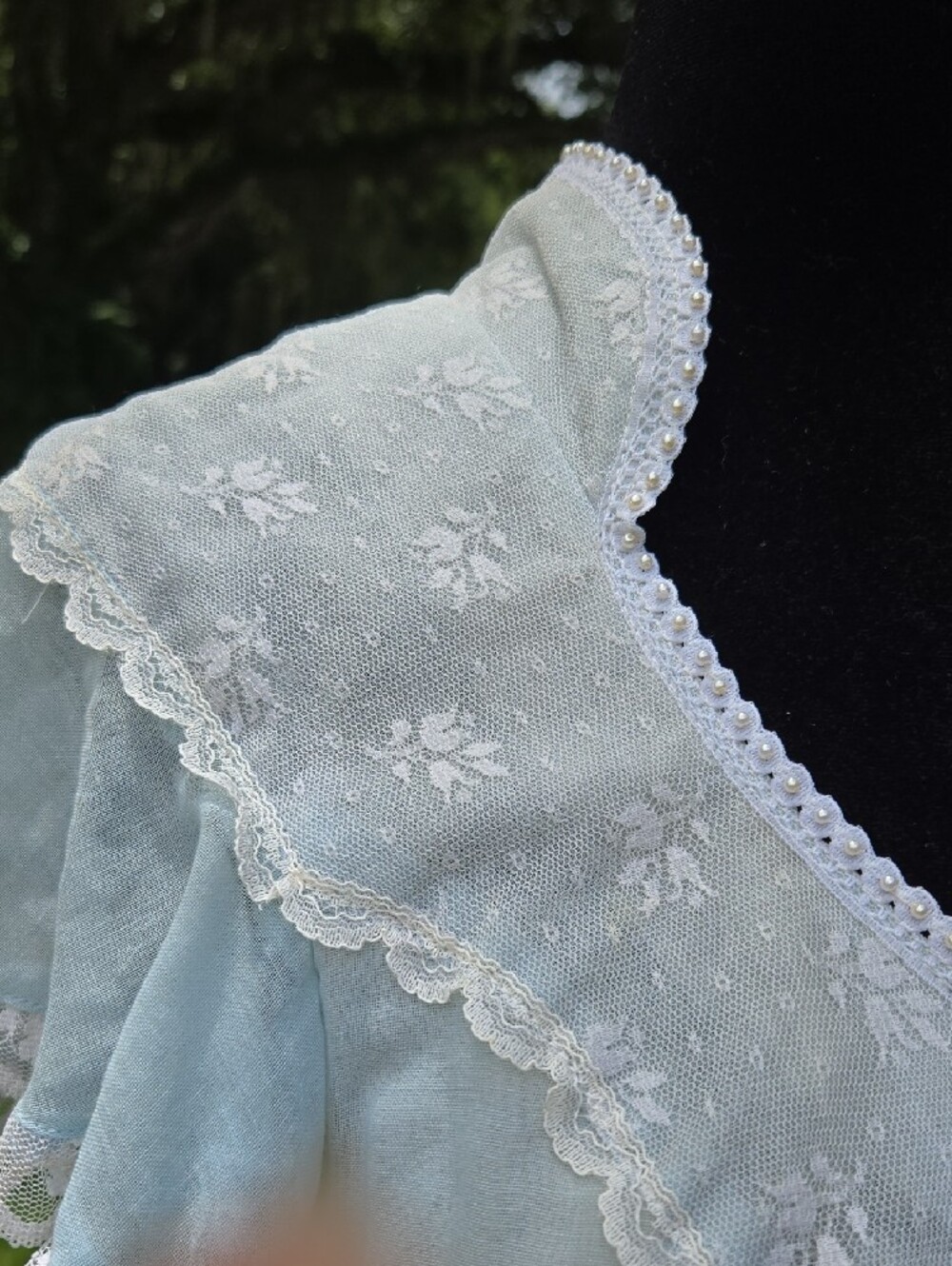 Vintage 1978 Light Blue Lace-Trim Maxi Dress Junior Size 11 - Picture 4 of 9